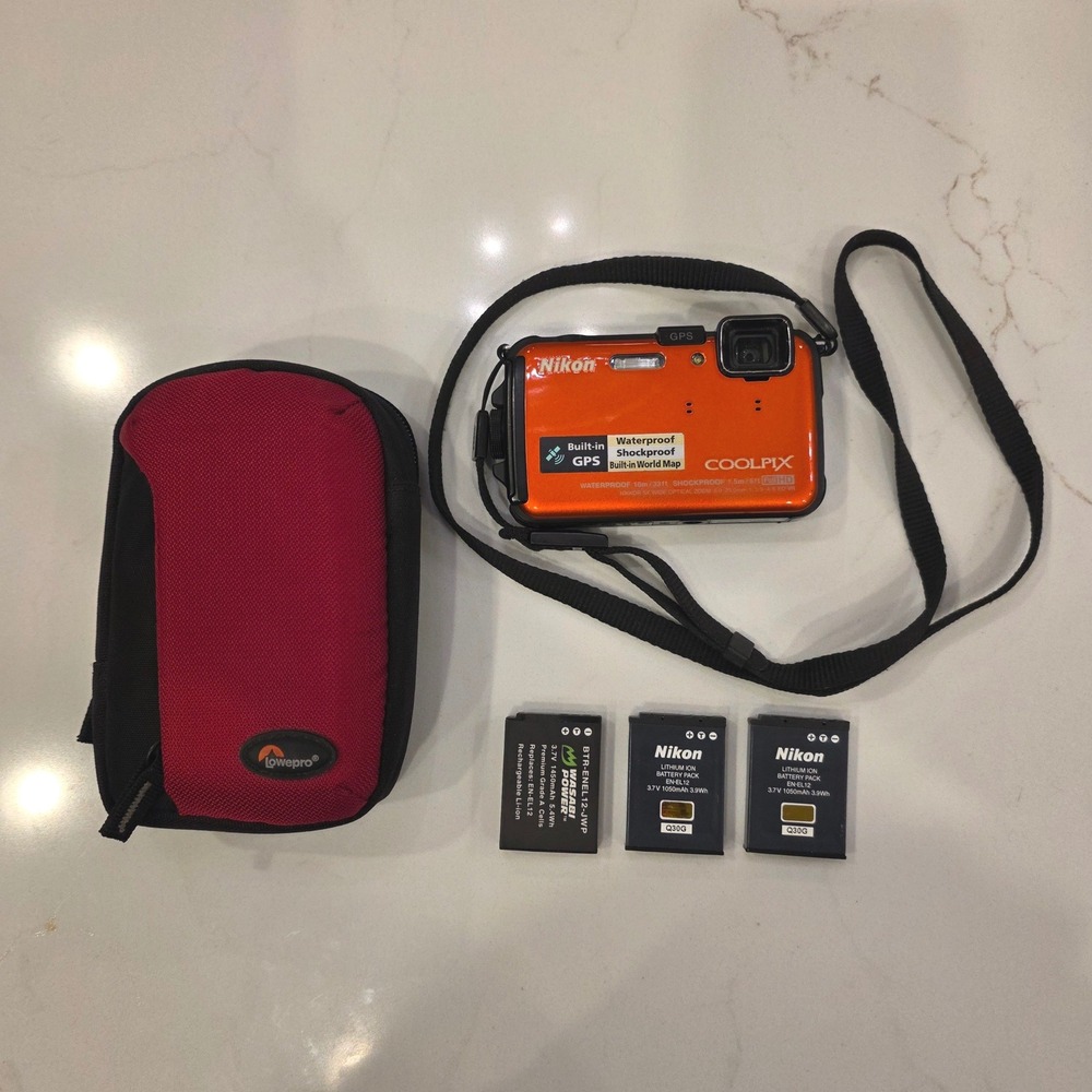 Nikon Coolpix AW100 Orange Digital Camera Waterproof GPS Shockproof Bundle